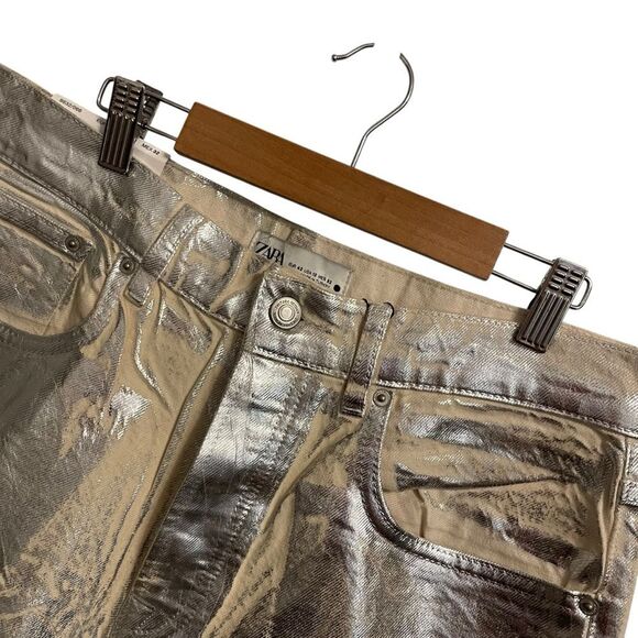 Zara The Boy Boy Fit White Silver Coated Button Fly High Rise Jeans Size 10 NWT - Picture 3 of 7